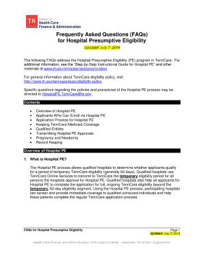 Fillable Online For Hospital Presumptive Eligibility Fax Email Print