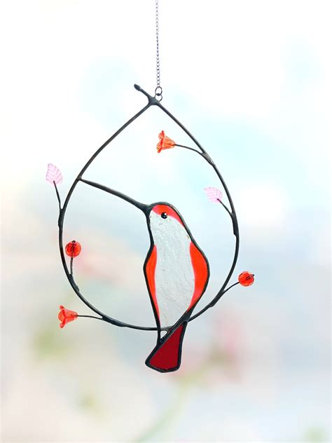 Hummingbird Stained Glass Suncatcher Window Hanging Custom Stained