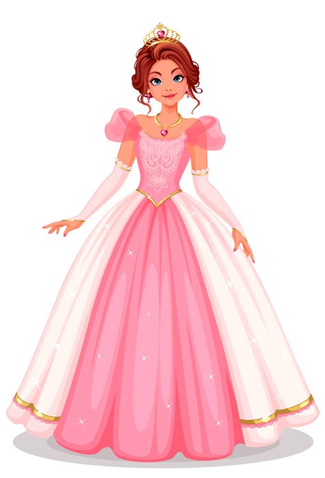 Hermosa Princesa De Pie En Un Hermoso Vestido Largo Rosa 1307948 Vector En Vecteezy