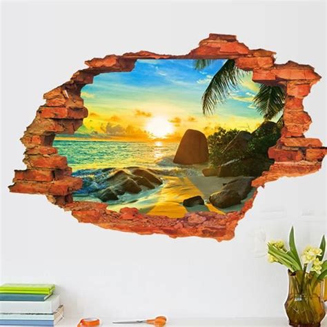 Creative 3D Effet Cassé Mur Paysage Stickers Muraux Vinyle Stickers