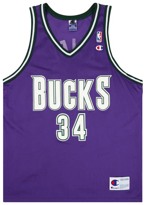 1996 01 Milwaukee Bucks Allen 34 Champion Away Jersey Excellent L