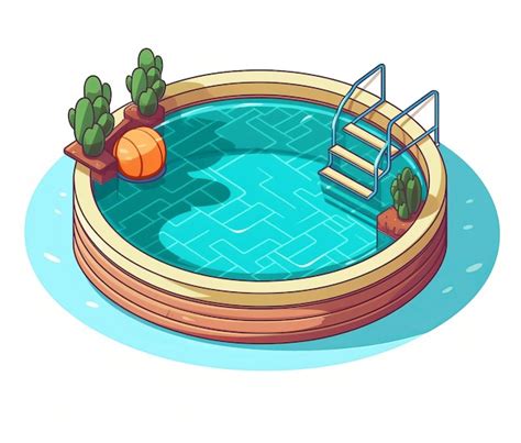 Uma ilustração de uma piscina uma bola e uma piscina uma