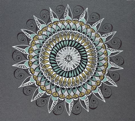 White Gold Green Mandala Mindfulness Art Drawing By Lorraine Kelly