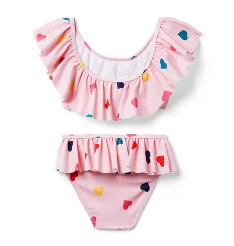 Girl Candy Pink Heart Recycled Heart Ruffle 2 Piece Swimsuit By Janie