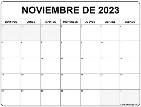 Calendario 2023 Imprimible Noviembre