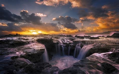 Wallpaper Sunset Sea Rock Nature Reflection Sunrise Evening