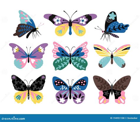 Conjunto De Mariposas De Dibujo De Color Ilustración del Vector