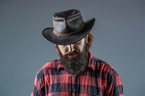 Vaquero Americano Sombrero De Vaquero De Cuero Retrato De Hombre Joven