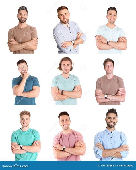 Collage With Portraits Of Handsome Men On White Stock Image Image Of