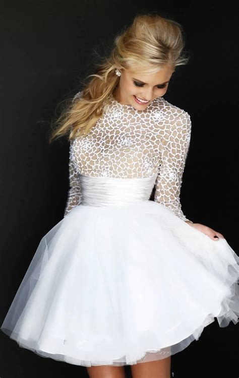 Elegant Pure White Long Sleeve Short Prom Gown Cocktail Dresses Dress Party In Cocktail Dresses