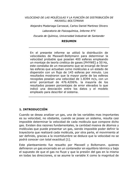 Distribución de Maxwell Boltzmann VELOCIDAD DE LAS MOLÉCULAS Y LA