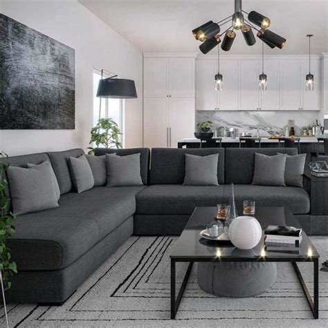 15 Stunning Dark Gray Couch Living Room Ideas In 2021 Grey Sofa