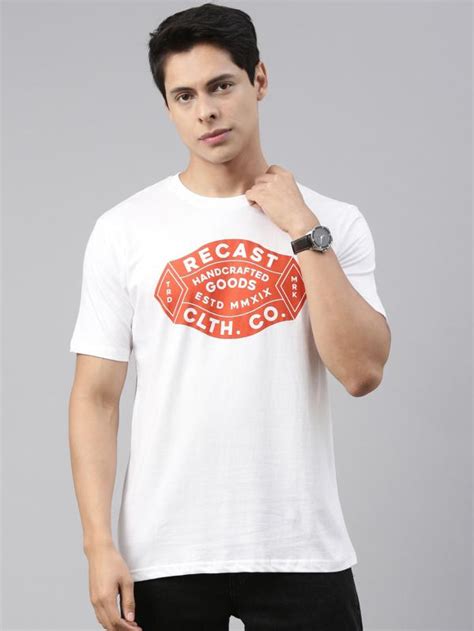 Recast Men White Graphic Print Pure Cotton Round Neck T Shirt M JioMart