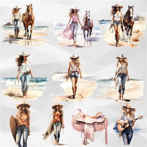 Watercolor Coastal Cowgirl Clipart Cowgirl Bachelorette Watercolor