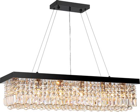 APBEAMLighting Rectangle Crystal Chandelier Modern Black Pendant