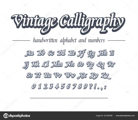 Vintage Calligraphy Hand Drawn Outline Alphabet Universal Handwritten