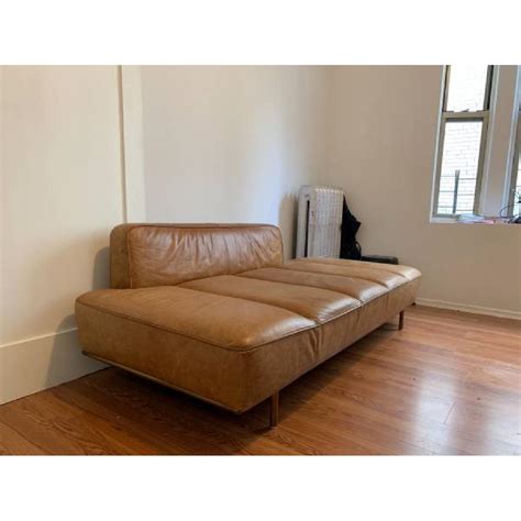 CB2 Lawndale Saddle Leather Daybed w/ Brass Base - AptDeco