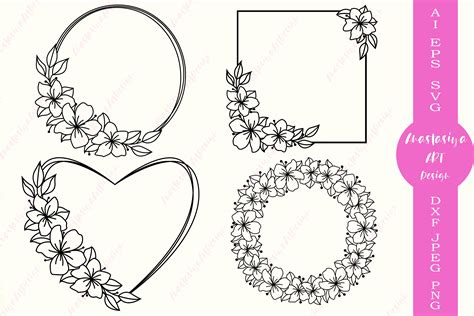 Flower Circle Frame Svg Cut File Wreath Monogram Clipart 557983