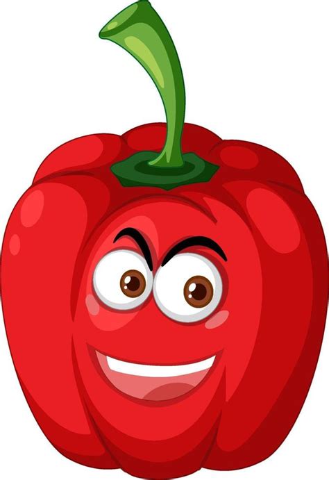 Red Capsicum Cartoon Character With Happy Face Expression On White