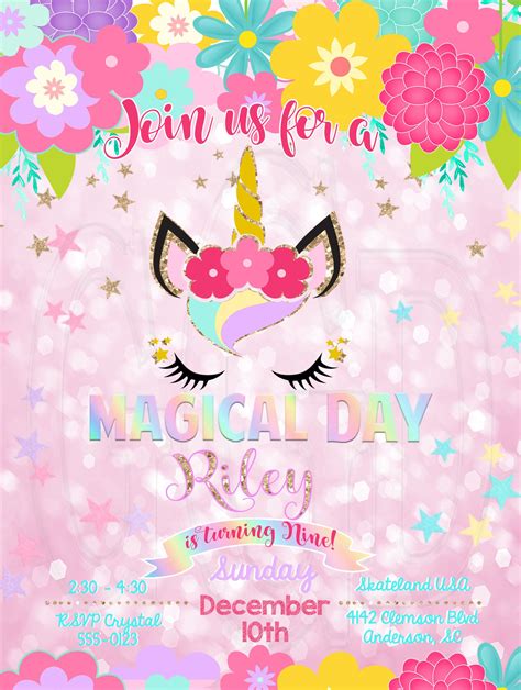 Unicorn Invite Unicorn Party Unicorn Face Invite Unicorn Etsy