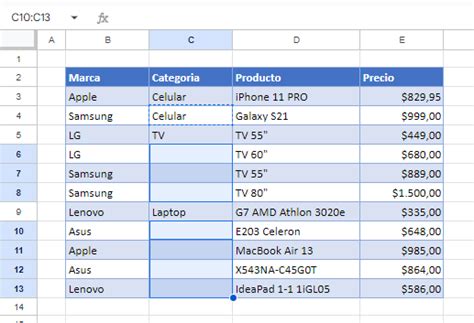 Rellenar Las Celdas En Blanco Con El Valor De Arriba Excel Y Google