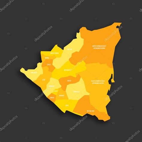 Nicaragua Mapa Pol Tico De Las Divisiones Administrativas Departamentos