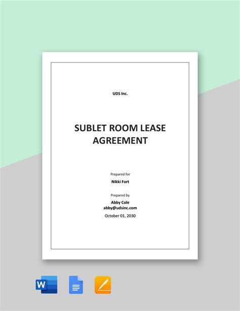 Sublet Room Lease Agreement Template in Word, Google Docs, Pages ...