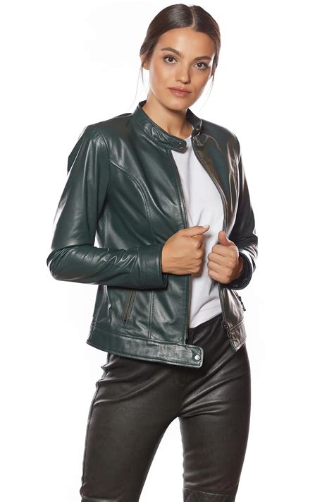 Sara women biker navy leather jacket – Artofit