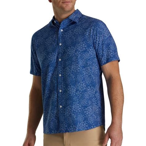 Footjoy Micro Floral Performance Woven Button Down Golf Shirt Twilight