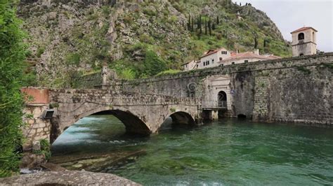 Kotor Montenegro Old Stone Arch Bridge And North Gate Stock Video