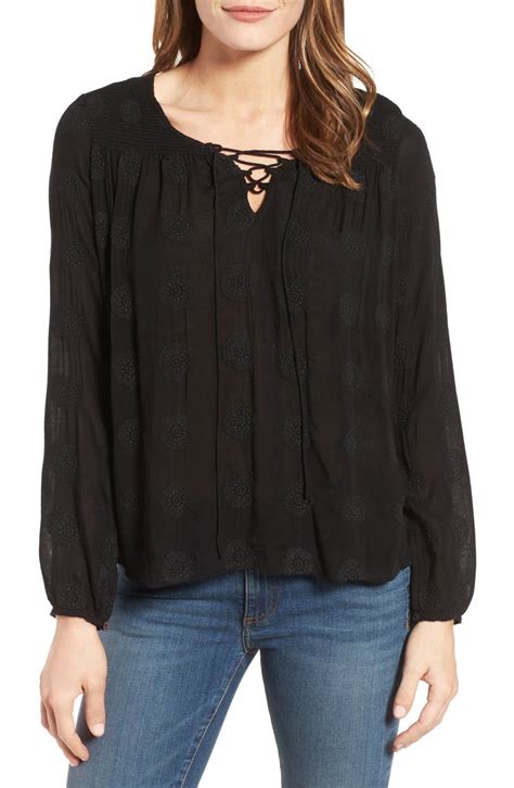 Velvet By Graham And Spencer Mandala Embroidered Lace Up Blouse Nordstrom