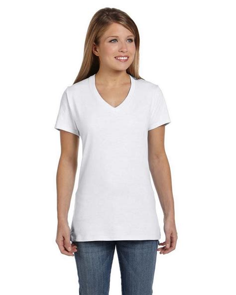 Hanes S04v Ladies 100 Ringspun Cotton Nano T V Neck T Shirt