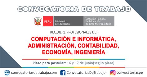 Convocatoria DIRECCIÓN DE EDUCACIÓN DRE LIMA 2 Especialista