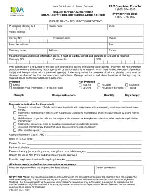 Fillable Online Granulocyte Colony Stimulating Factor PA Form NPI June