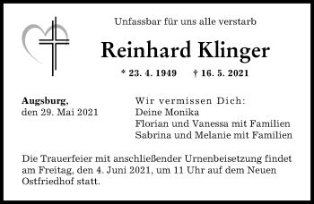 Traueranzeigen von Reinhard Klinger Allgäuer Zeitung