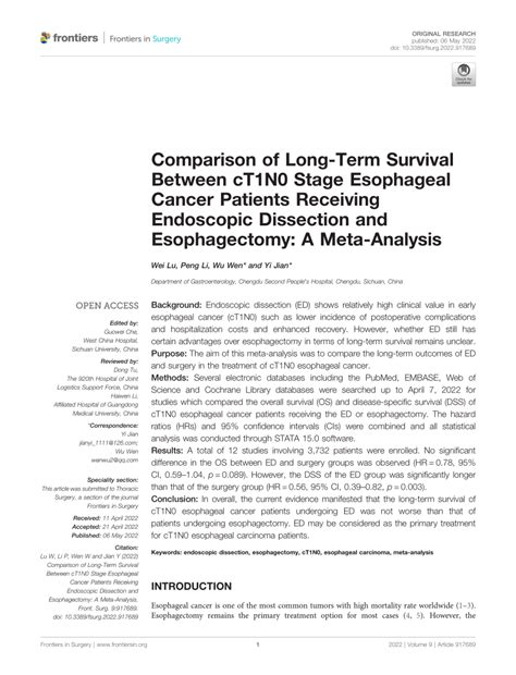 Pdf Comparison Of Long Term Survival Between Ct N Stage Esophageal