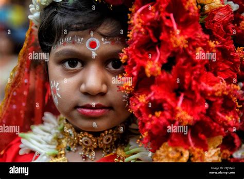 A Young Girl Seen Dressed Up For The Kumari Puja Ritual At The Adyapith Temple Kumari Puja Is