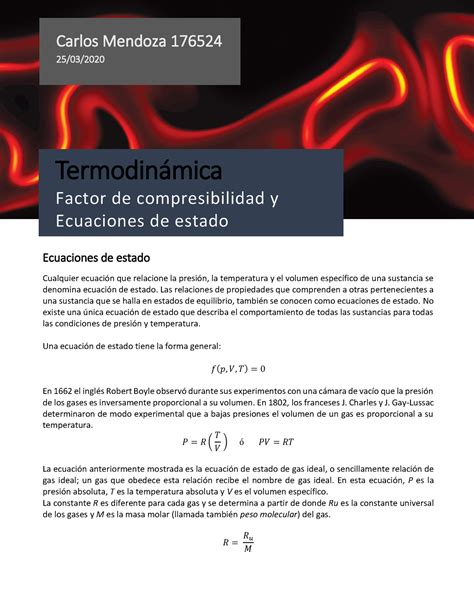 Factor De Compresibilidad Y Ecuaciones De Estado Carlos Mendozapdf