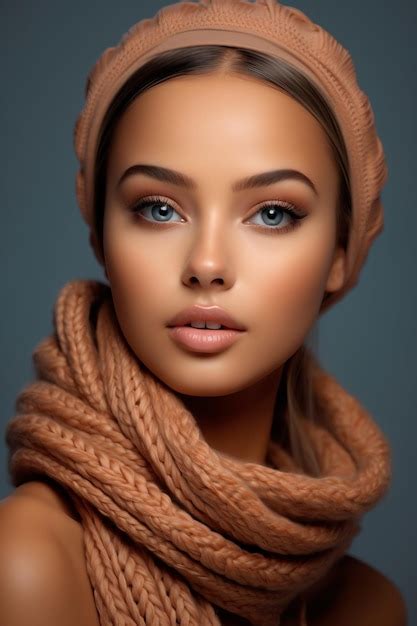 Premium Photo Portrait Beautiful Woman In Braided Scarf Fashion Model