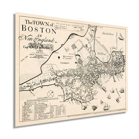 1722 Map Of Boston Massachusetts Vintage Map Wall Art Of The Town Of