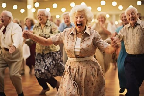 Premium Photo Happy Old Woman Dancing Generative Ai