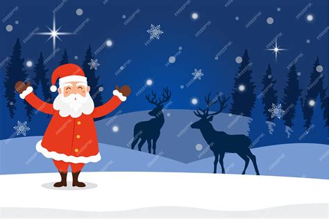 Premium Vector Santa In The Dark Forest Landscape Vector