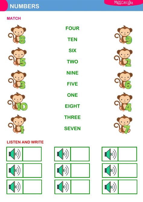 NUMBERS 1 TO10 Ficha interactiva Hojas de inglés para niños