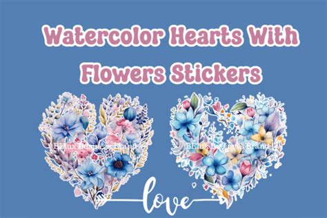 Watercolor Hearts With Flowers Stickers Graphic By BElux Business Brand