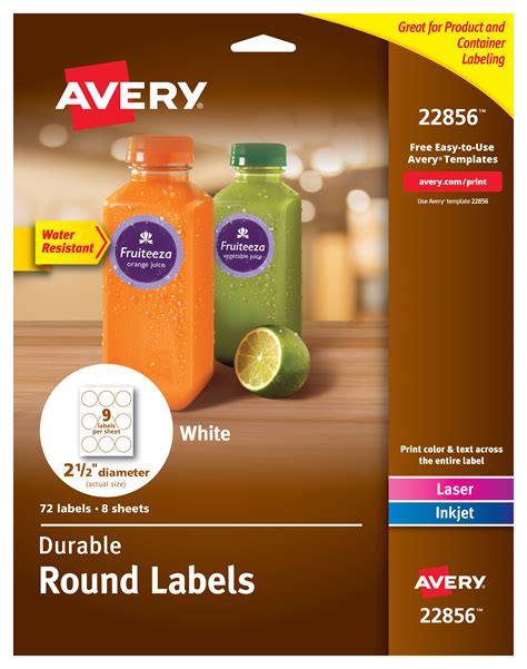 Avery Round Labels For Laser And Inkjet Printers 25 72 Water