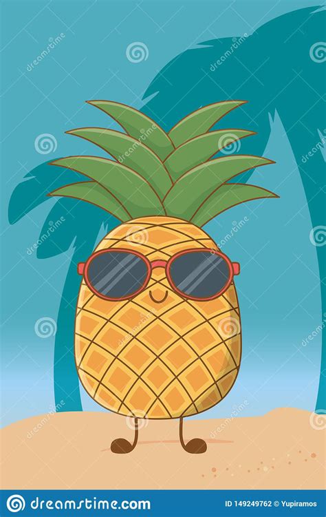 Pineapple Smiling With Sunglasses Cartoon Isolated Stock Vector Illustration Of Smiling