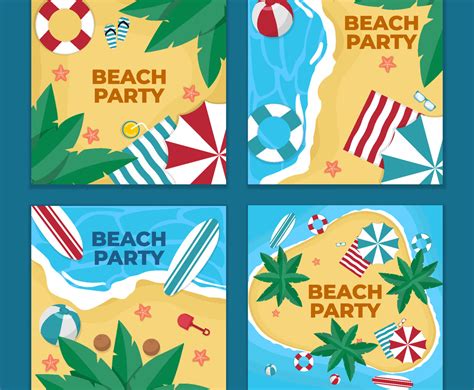 Summer Beach Party Social Media Post Template Vector Art Graphics