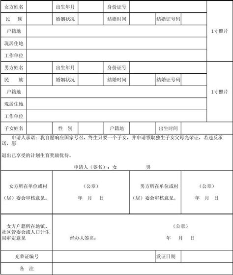 陕西省独生子女父母光荣证申请表word文档免费下载文档大全