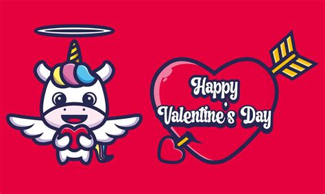 Cute Unicorn Hugging A Heart With Happy Valentine S Day Greetings