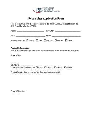 Fillable Online Iris Isr Umich Researcher Application Form IRIS Fax